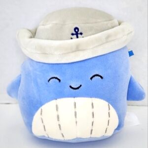 SAMIR 🐳 5" Blue Whale w Stripe Belly White Bucket Hat & Anchor Squishmallow NWT